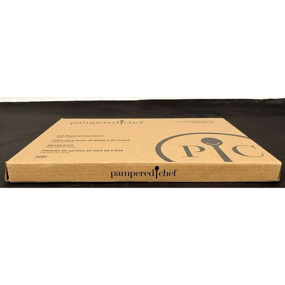 Pampered Chef Ash Wood Serving Board Set Brown Etched Charcuterie 1481 1483